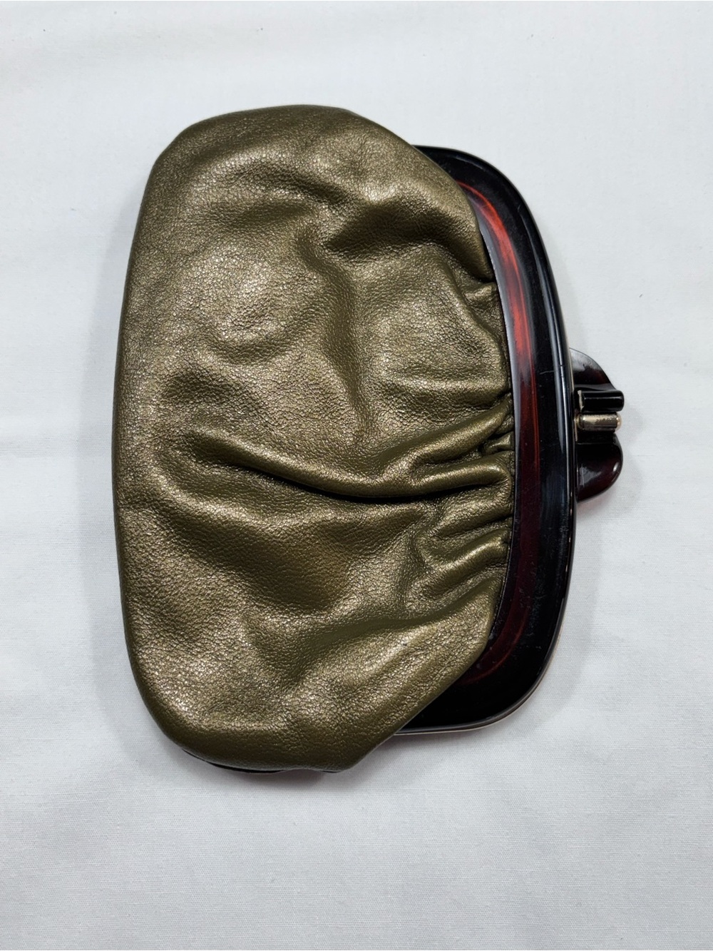 Vintage Italian Genuine Leather Metallic Gold Kiss-Lock Clutch Purse - Picture 4 of 16